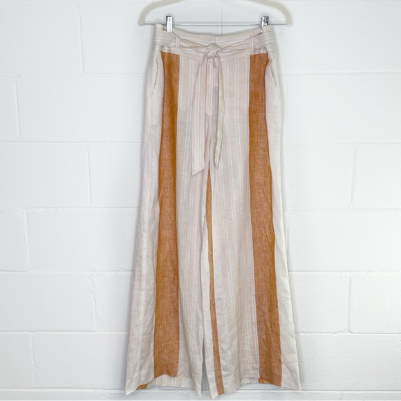 Anthropologie ETT TWA Striped Wide Leg Linen Pants Belted - Picture 2 of 9